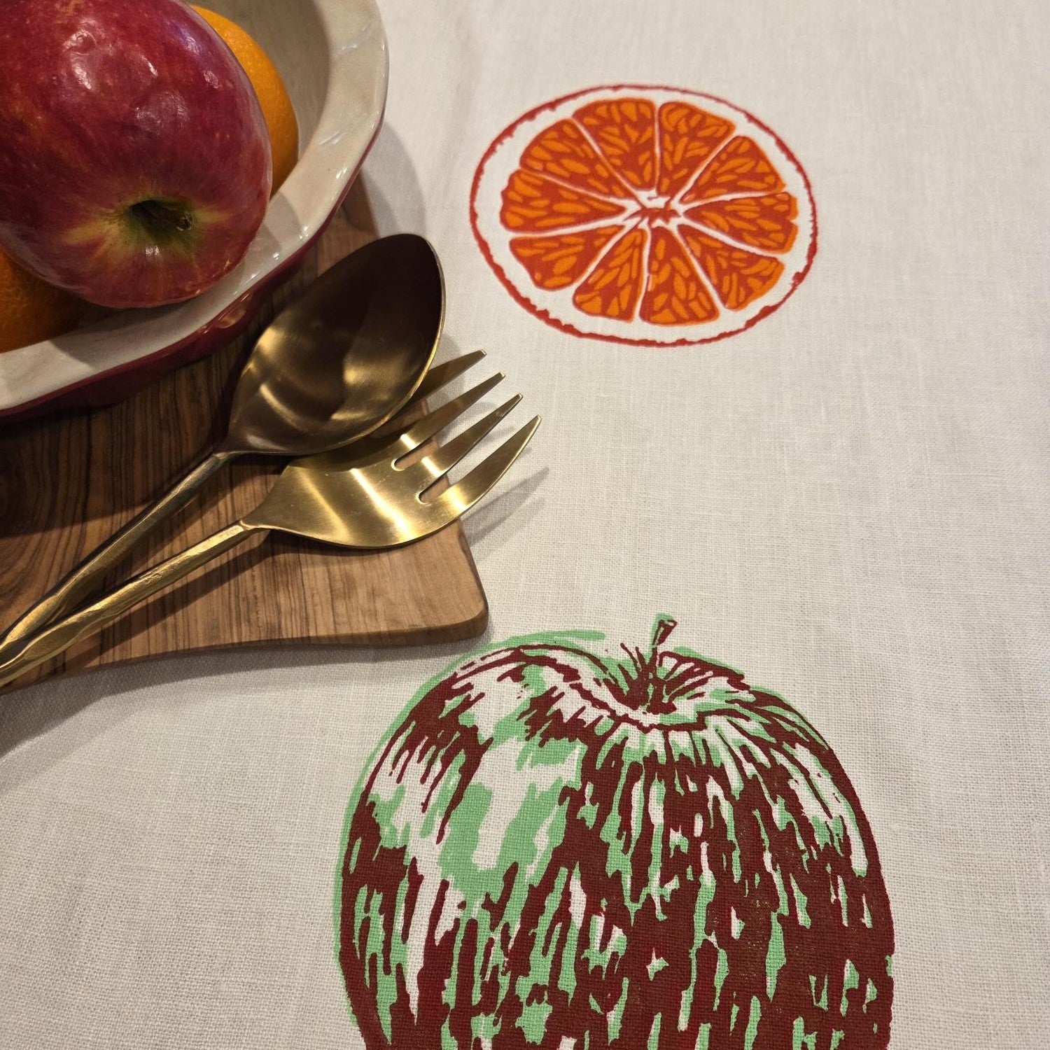Hand Screenprinted Linen Table Runners-Apples & Oranges