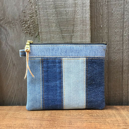 Upcycled Denim Coin Purse – Blue Denim Stripes