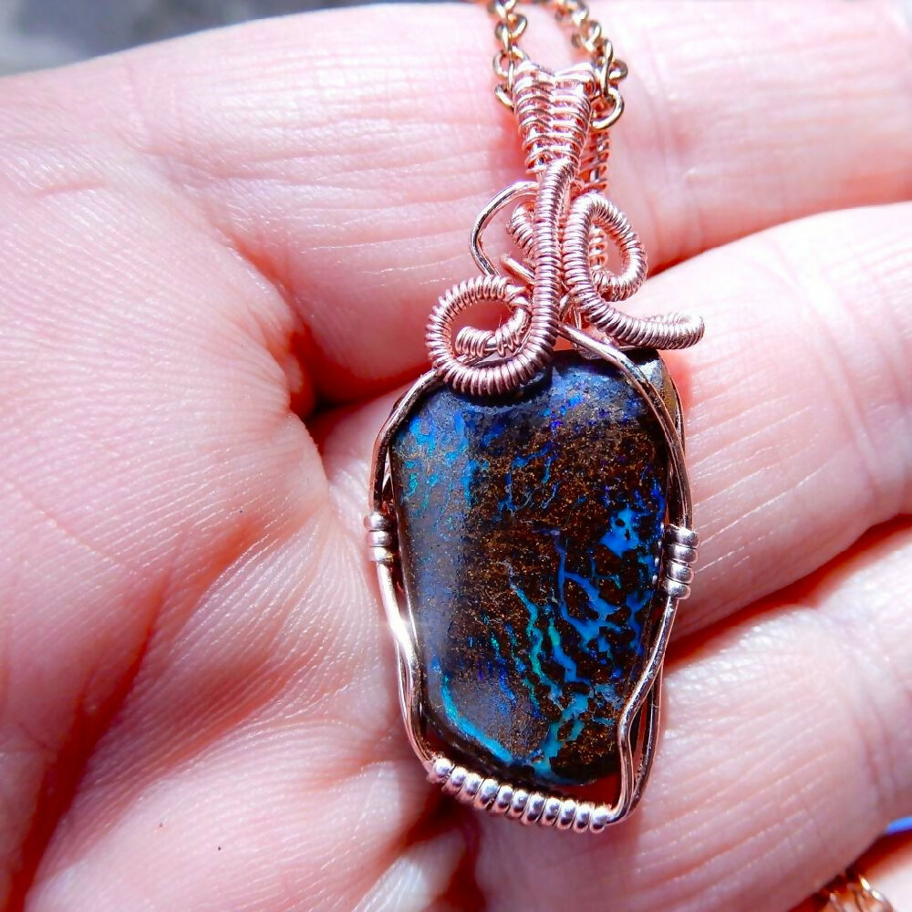 Australian Opal pendant Non Tarnish Rose Gold wire wrapped