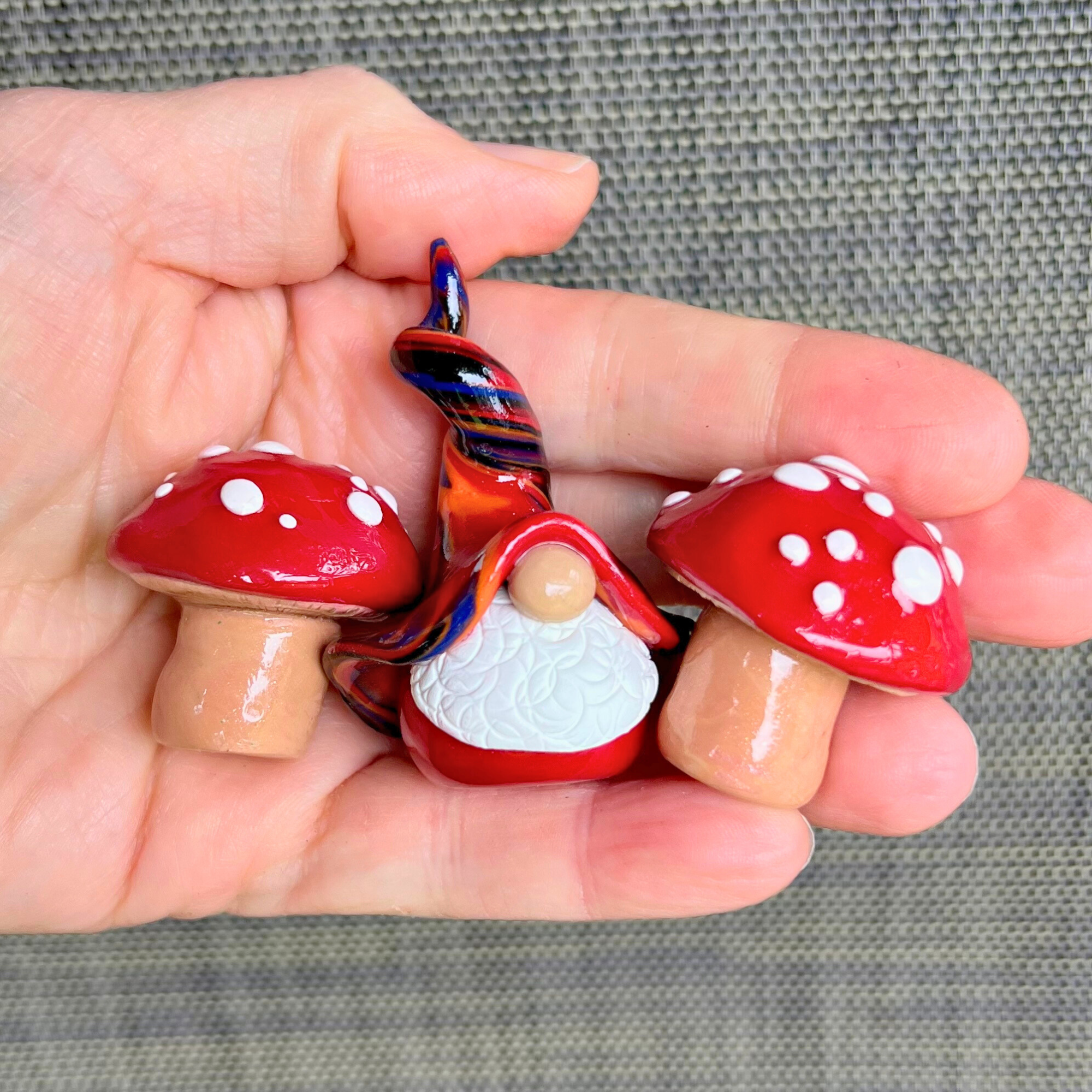 Whimsical gnome Alf & toadstool companions