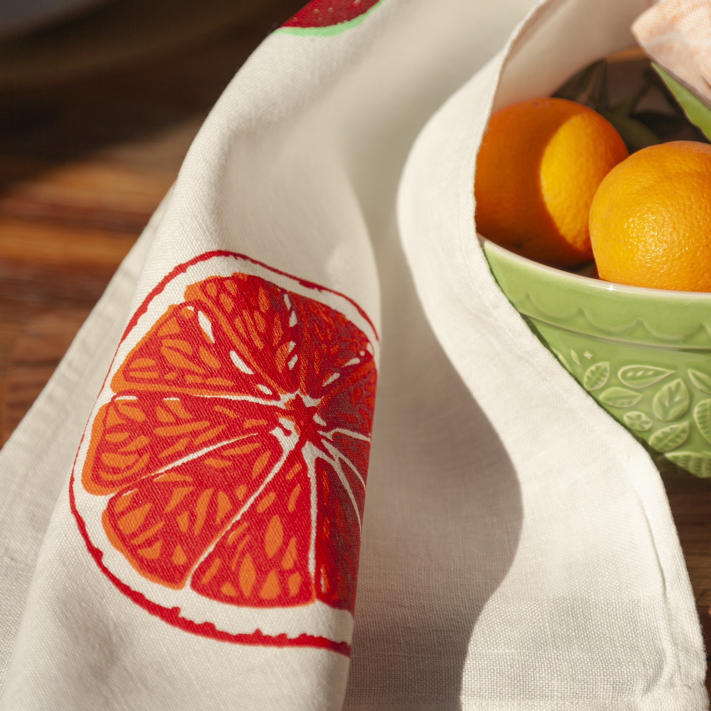 Hand screen printed Linen Tea Towels-Oranges & Oranges