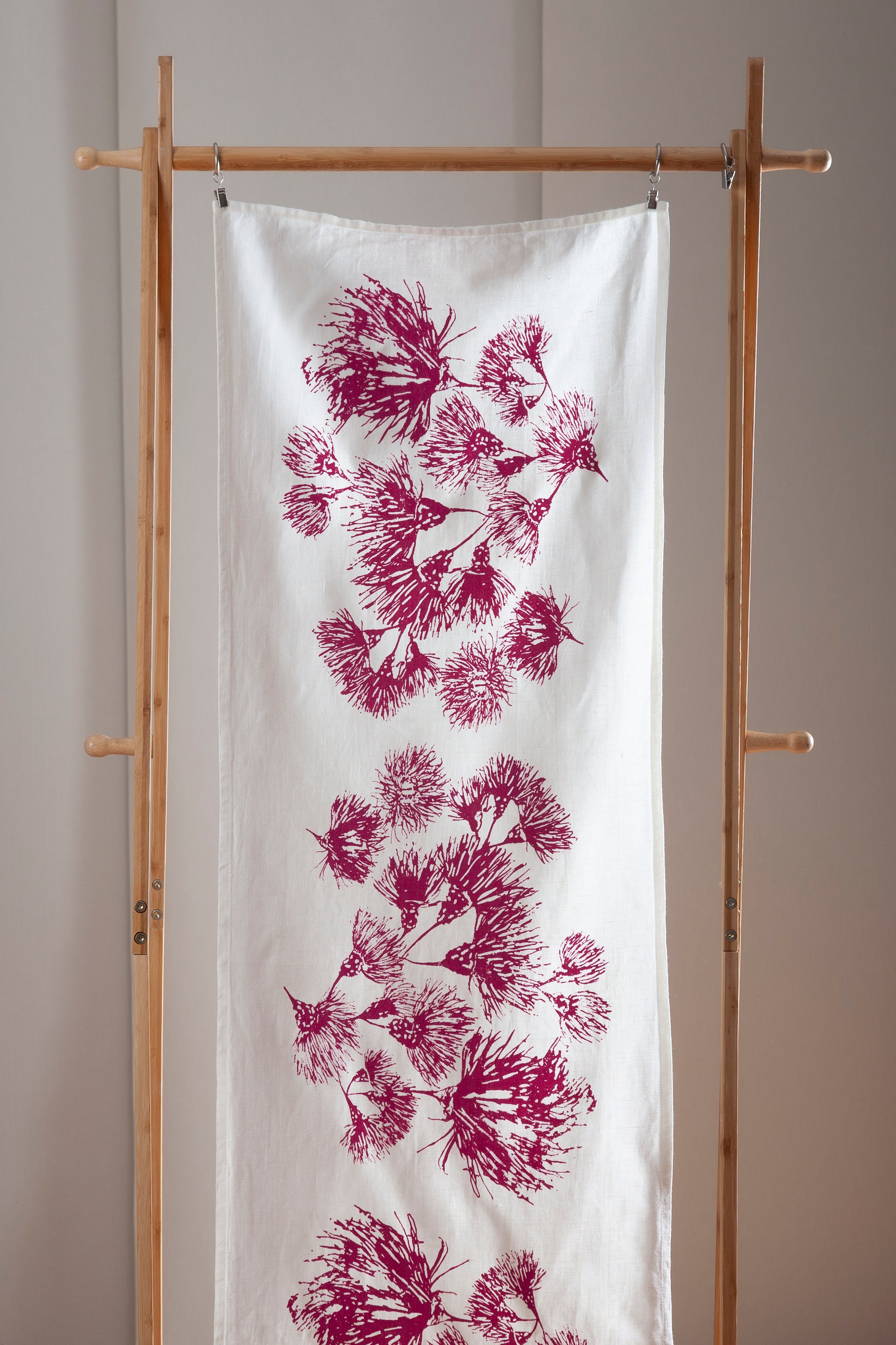 Hand screen printed Linen Table Runners-Blossoms