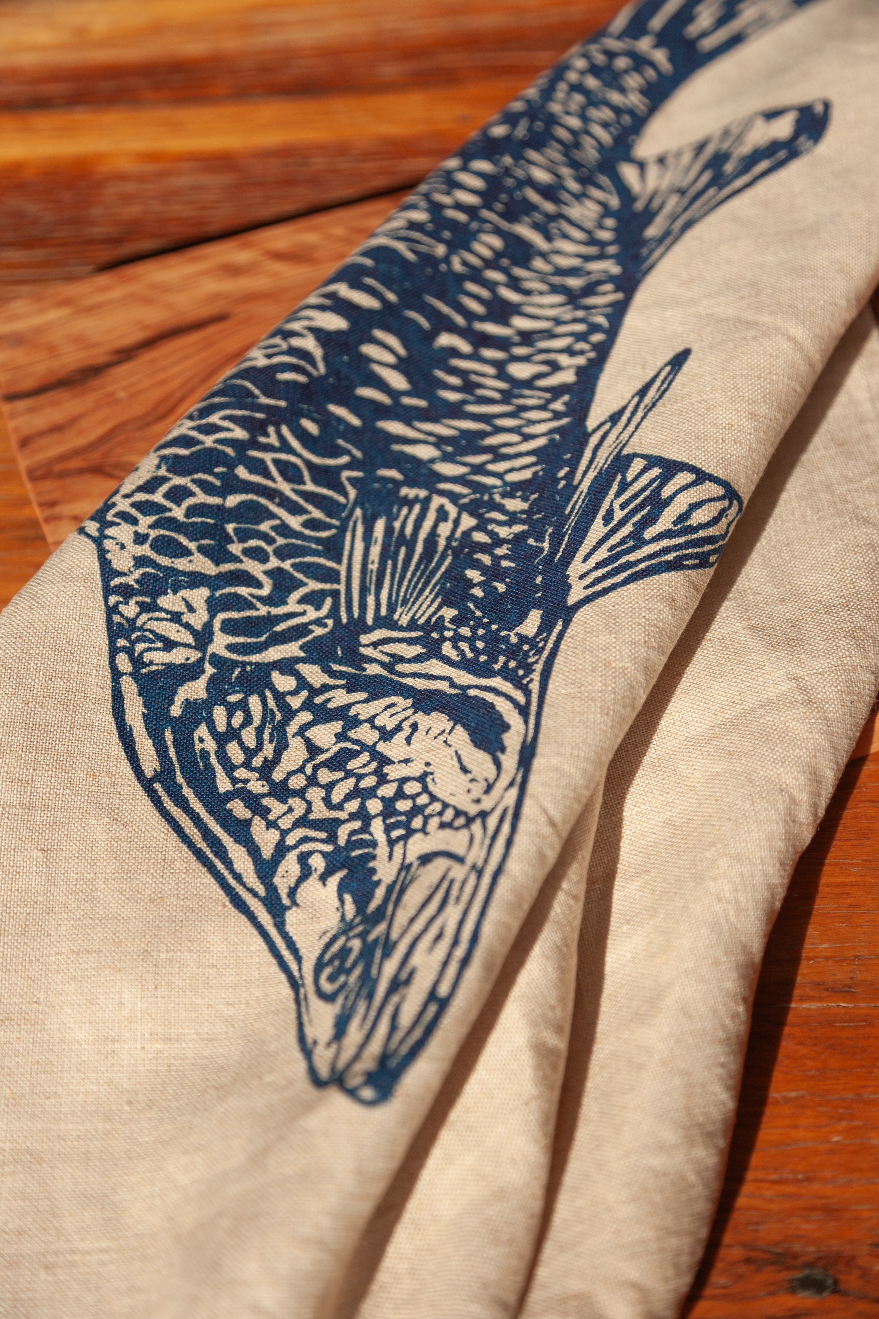 Hand screen printed Linen Tea Towels- Barramundi