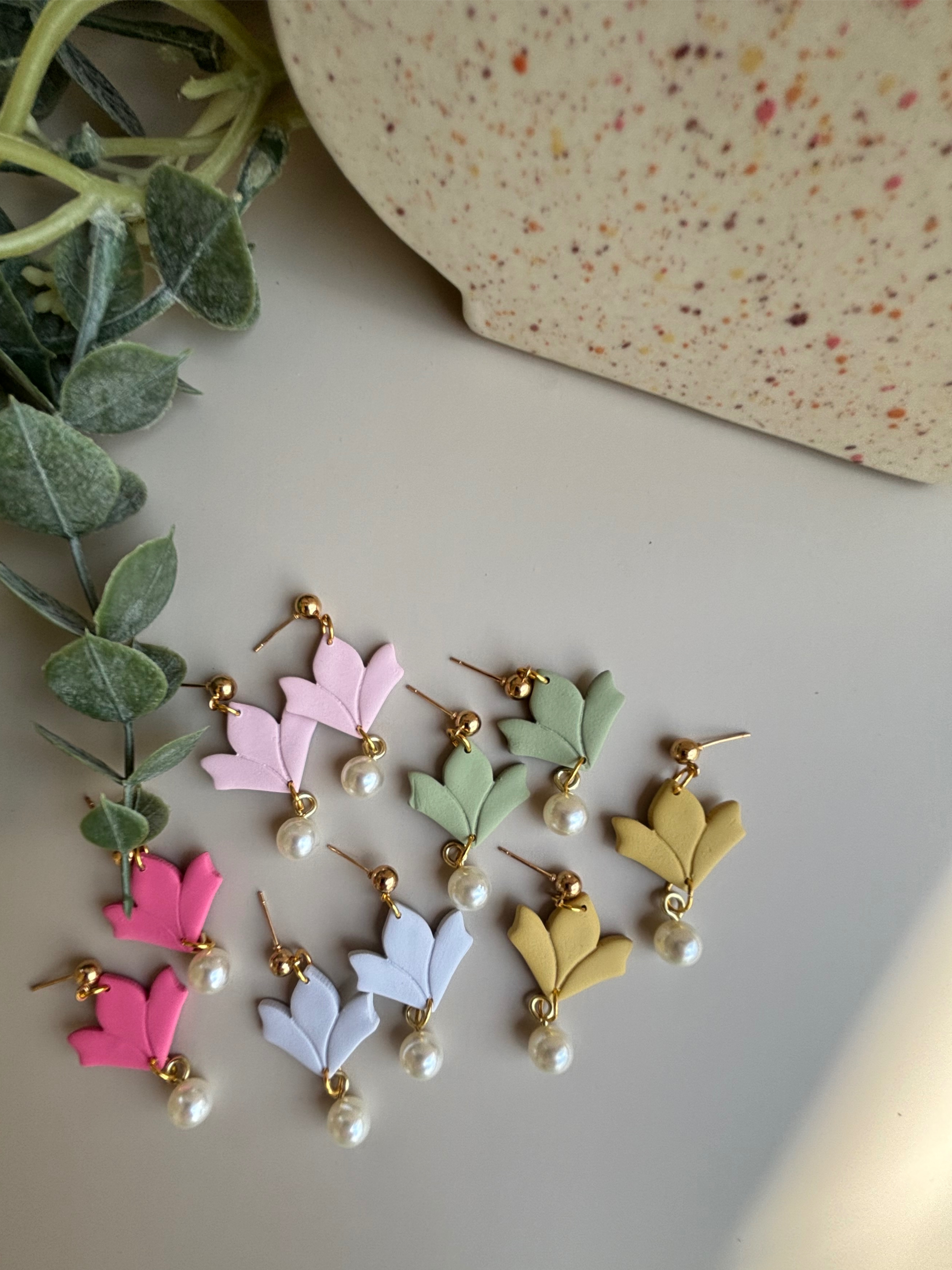 "Amy" - Delicate clay and pearl drops in soft spring hues