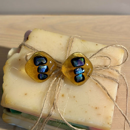 Dichroic Glass Earrings - Yellow, Black & Rainbow