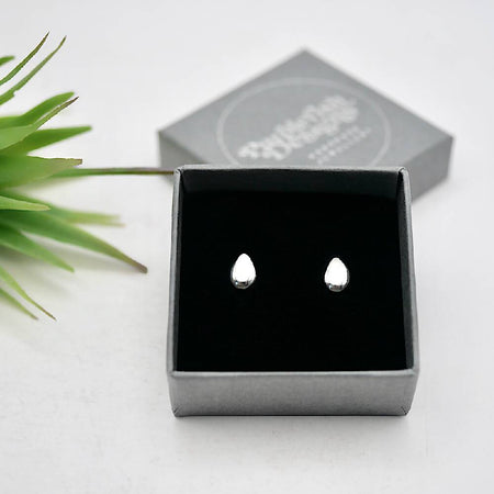 Tiny Egg Studs - Handmade Sterling Silver Teardrop Stud Earrings