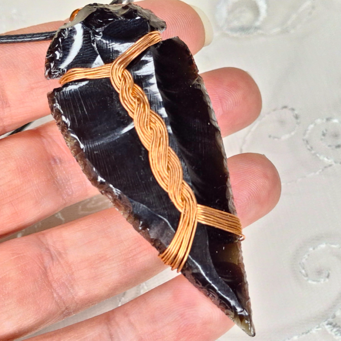 Quiet Aim – Copper-Wrapped Arrowhead Pendant