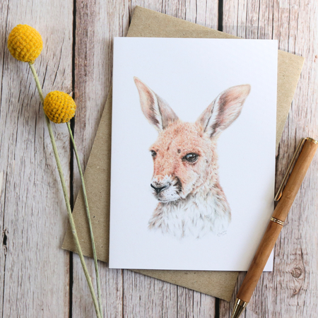 Kangaroo Joey | Blank Greeting Card | Australian Wildlife | Recycled