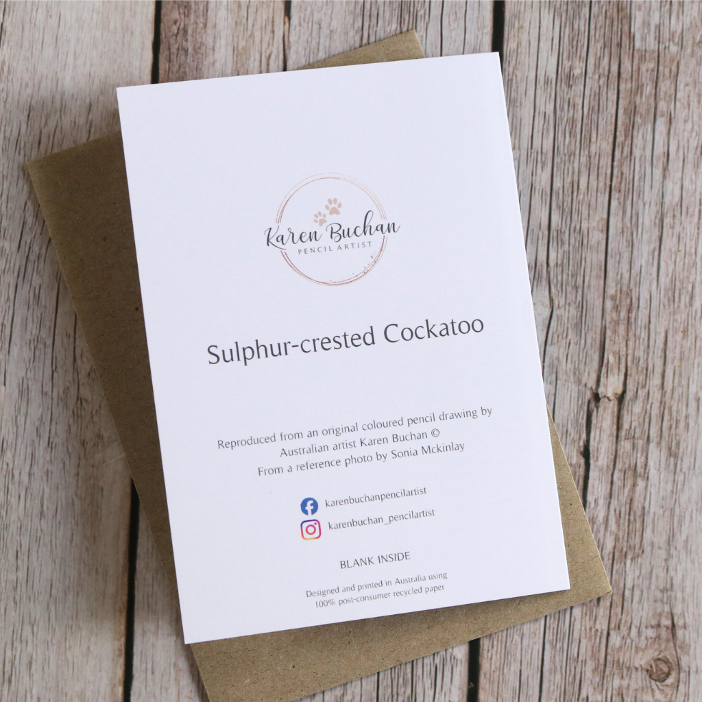 Sulphur-crested Cockatoo | Blank Greeting Card | Australian Wildlife | Recycled