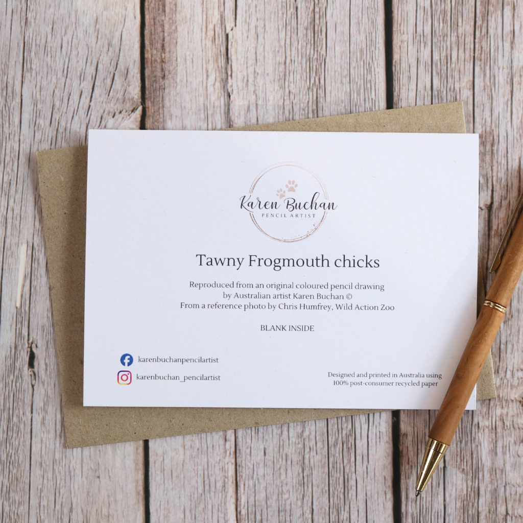 Tawny Frogmouth Chicks | Blank Greeting Card | Australian Wildlife | Recycled