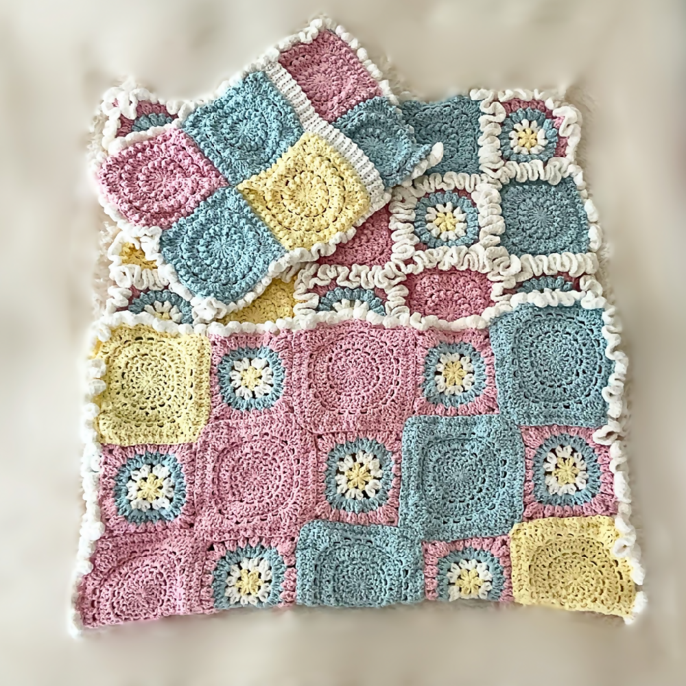 Handmade Crochet Baby Blanket, Baby Ruffle Quilt Set