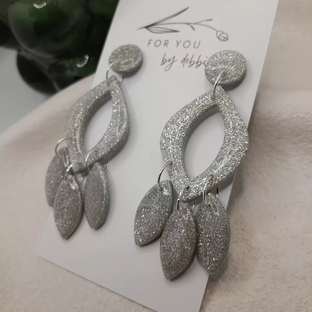 silver glitter party earrings - hypoallergenic