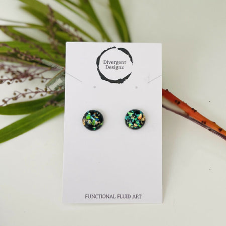Resin, gold foil and opalescent glitter stud earrings - super sparkly!