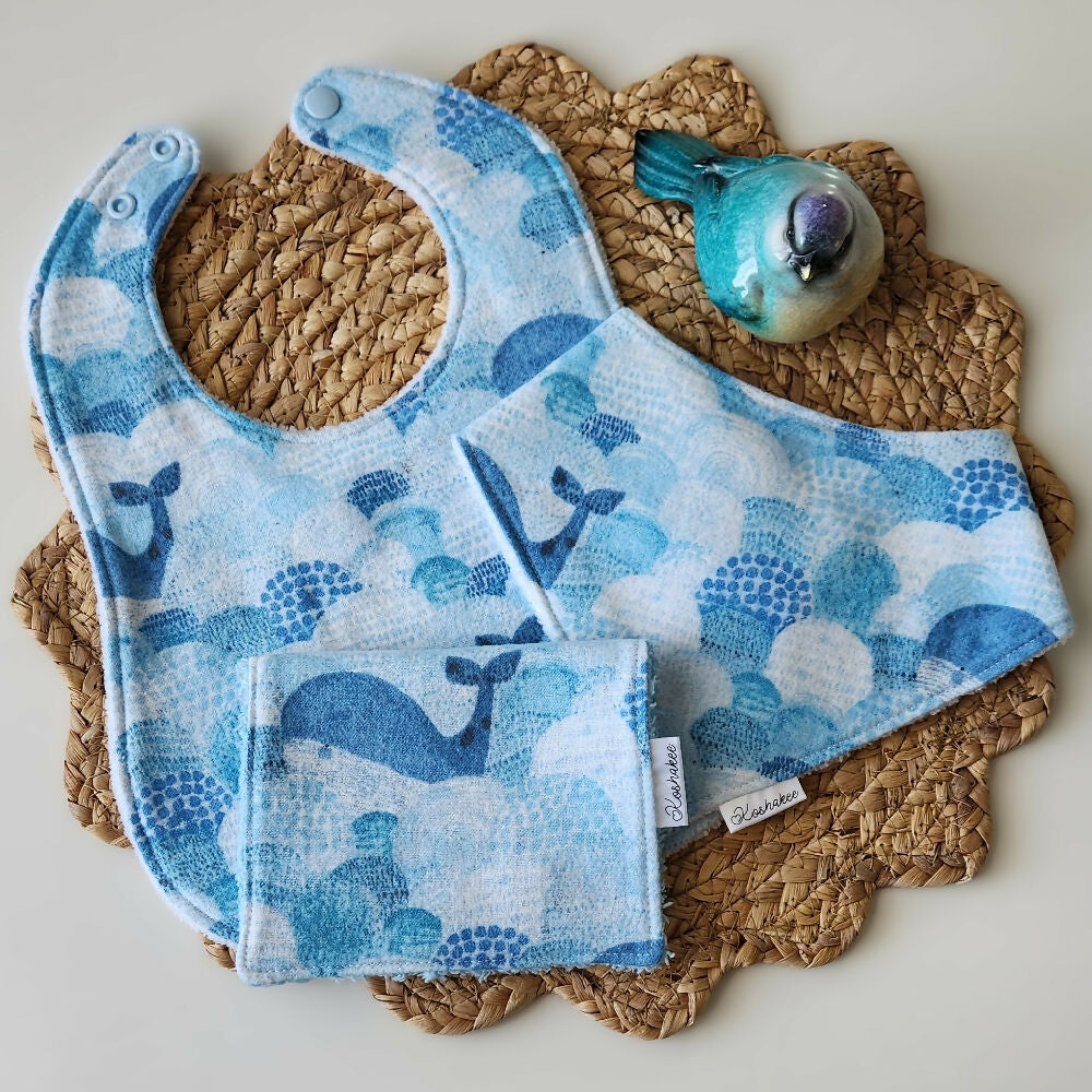 Baby Bibs & Wash Cloth Gift Set Blue & Grey