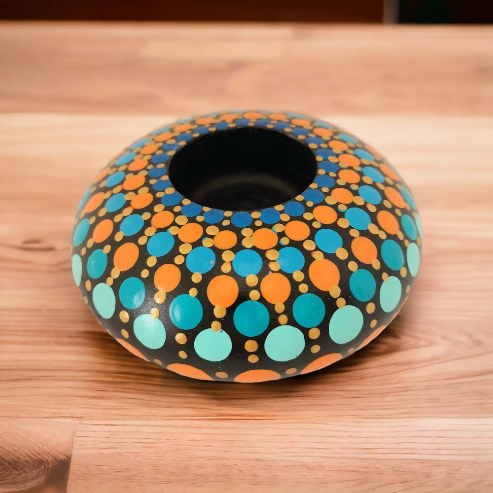 Orange and Teal Mandala Dot Tealight Candle Holder