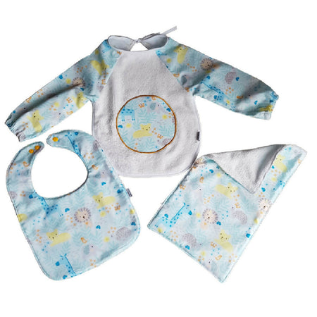 Three Piece Baby Set - Baby Bibs Burp Cloth Calming Blues