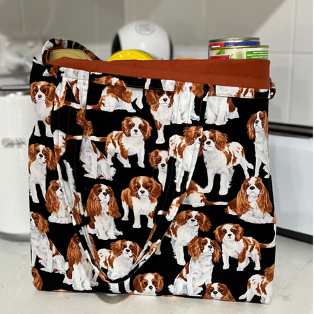 Grocery Tote ... Cavalier King Charles Spaniel ...Lined with storage pouch ...
