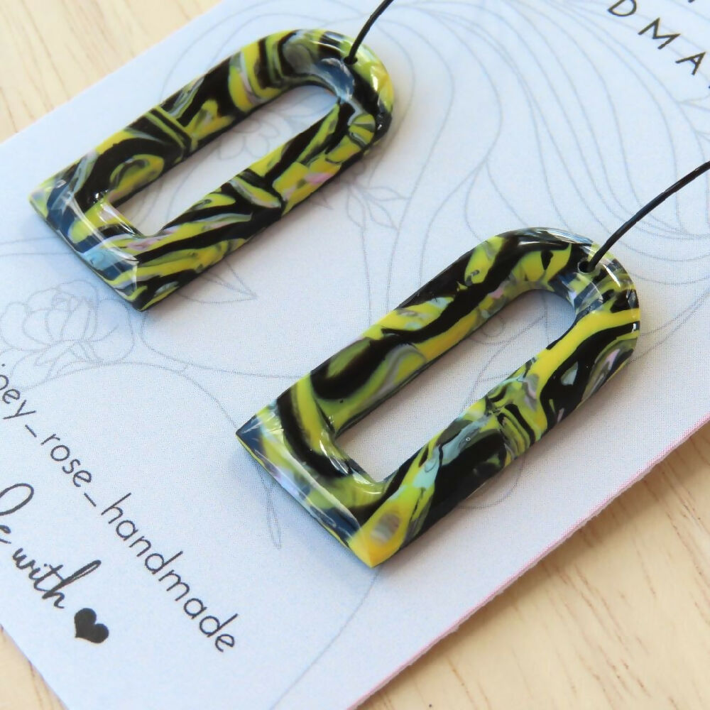 Yellow & Black Marbled Polymer Clay Earrings