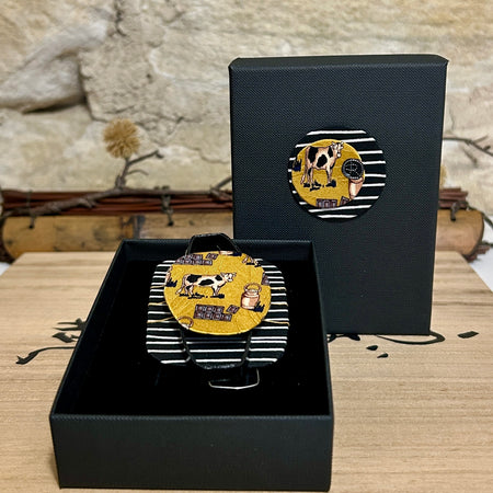 Large Black White & Yellow Brooch or Pendant W5.5cm x H9cm