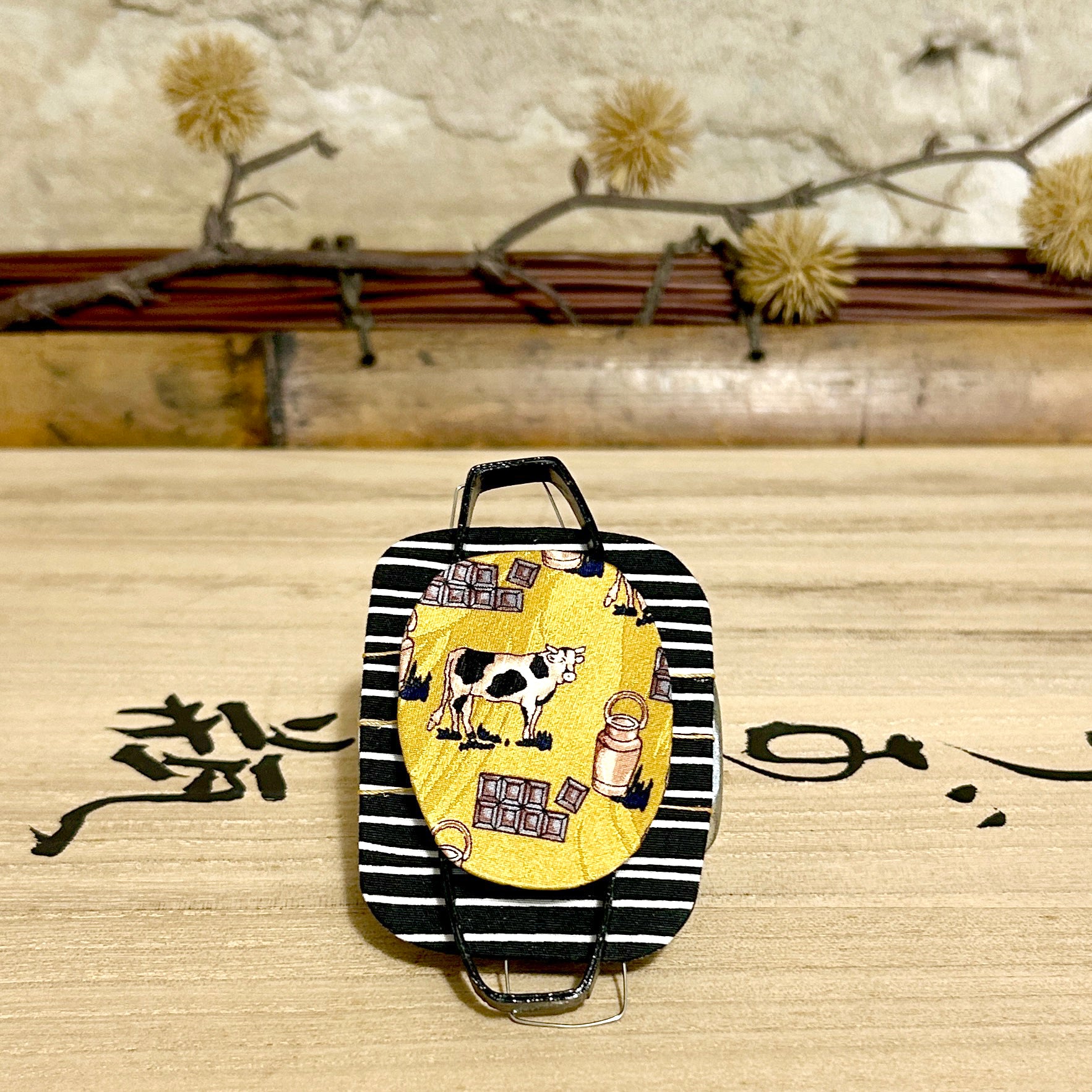 Large Black White & Yellow Brooch or Pendant W5.5cm x H9cm