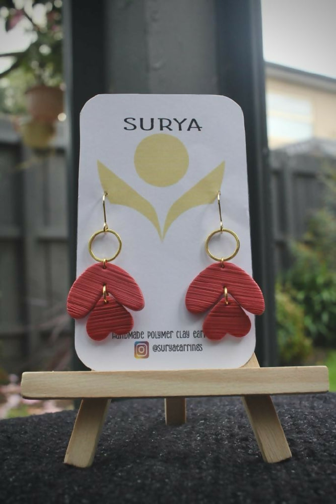 Red Petal and heart Drop earrings