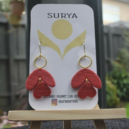 Red Petal and heart Drop earrings