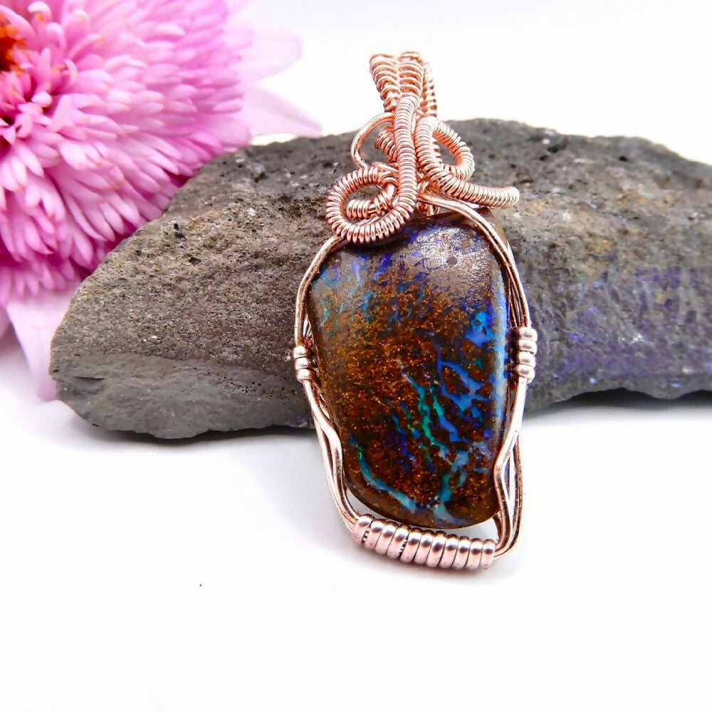 Australian Opal pendant Non Tarnish Rose Gold wire wrapped