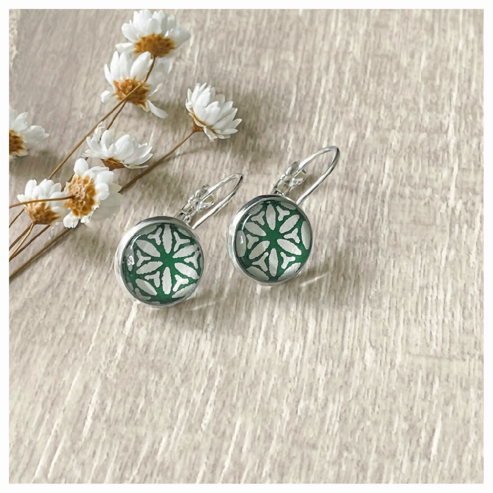 green pattern earrings • Japanese paper earrings by West 4th Studio