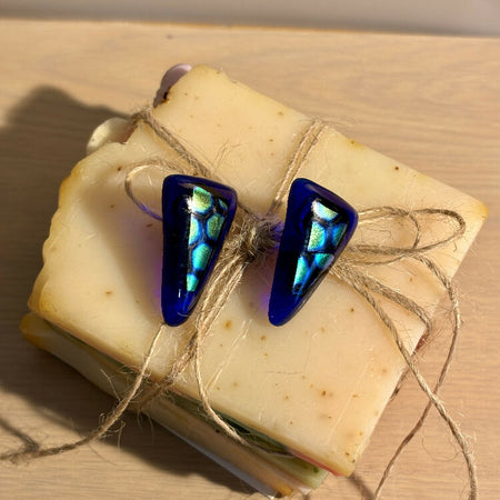Dichroic Glass Earrings - Blue & Green