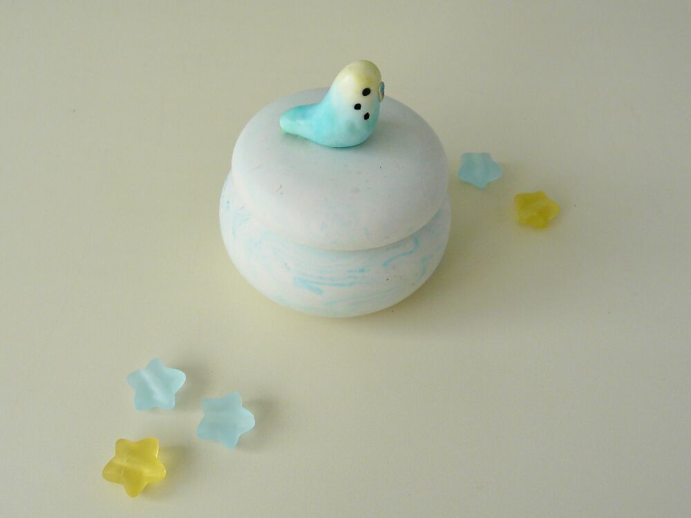 Jewellery Jar with Lid , with Cute Budgie