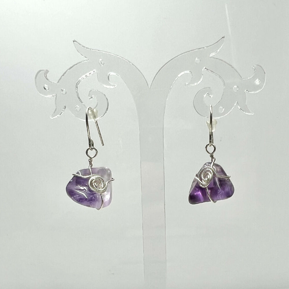 Sterling silver wrapped amethyst earrings