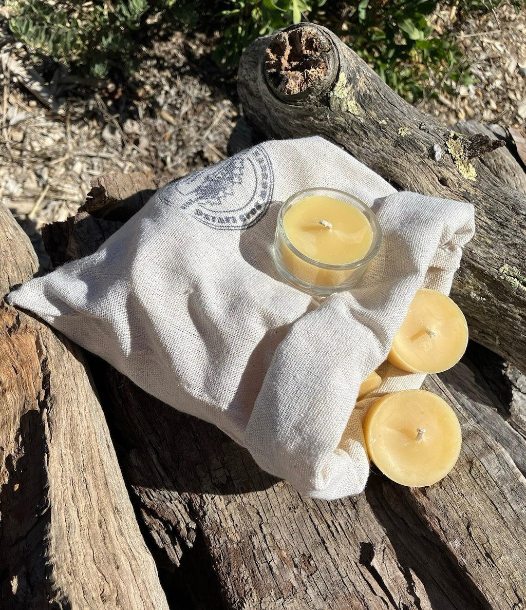 Bag of Gold - Bulk Beeswax Tea Light Candles with Glass Cup