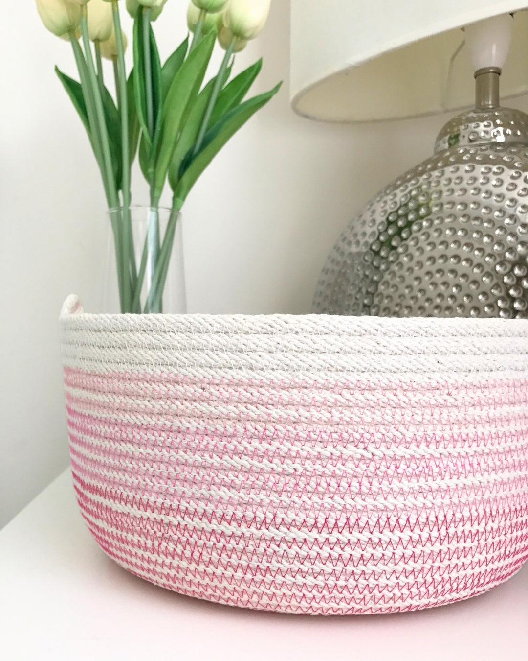 Round Cotton Storage Basket - Pink Ombre