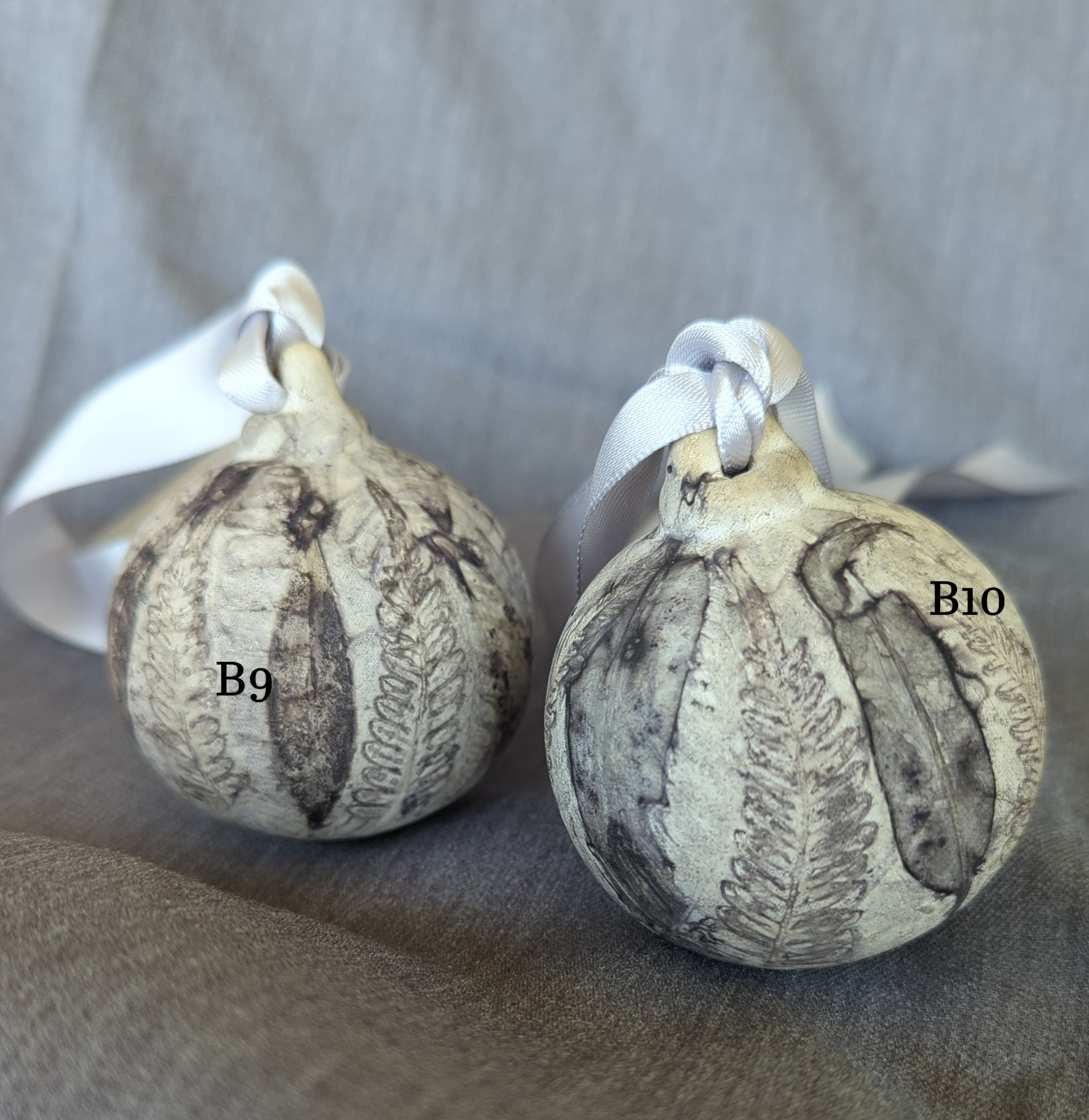 Eco Print Ceramic Christmas Baubles
