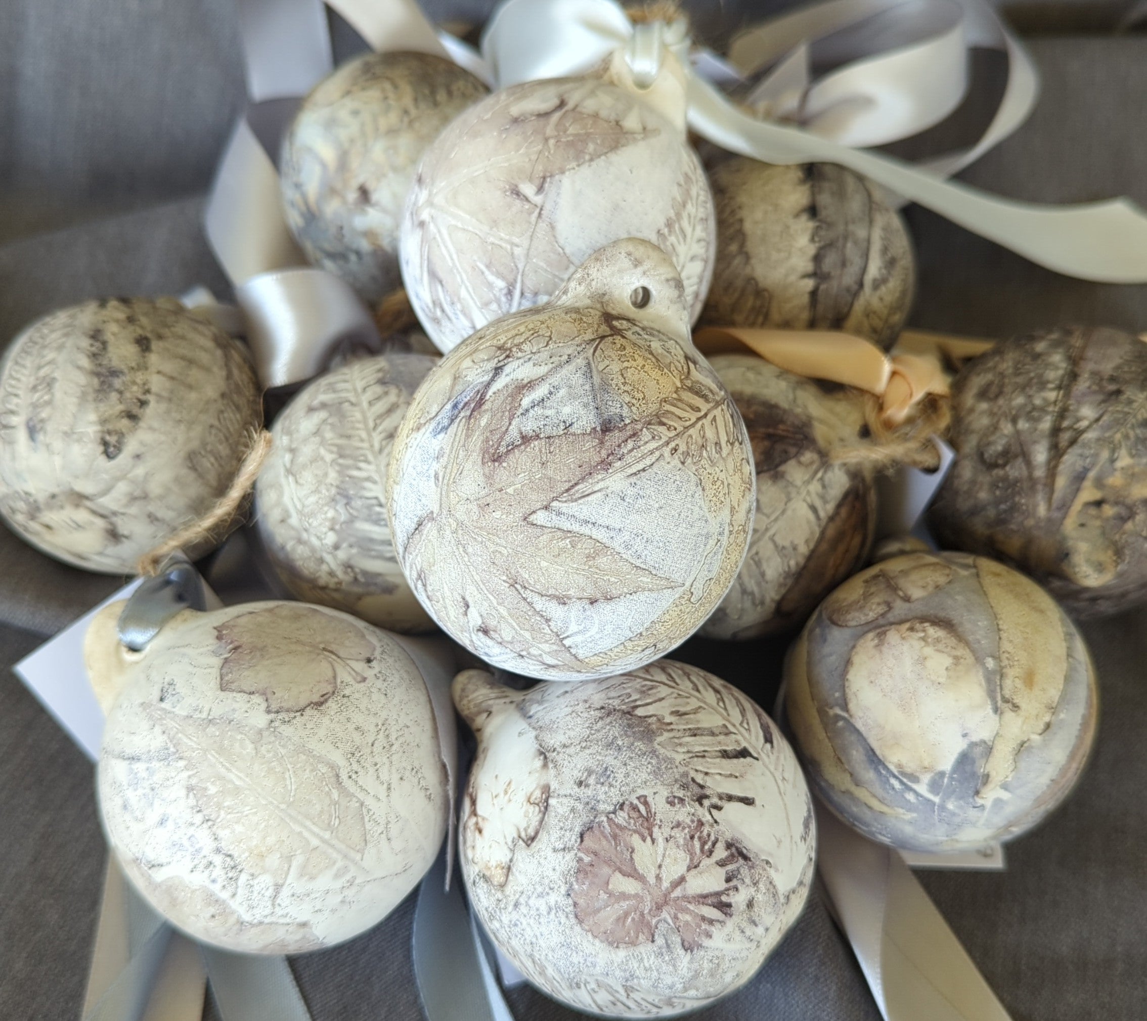 Eco Print Ceramic Christmas Baubles