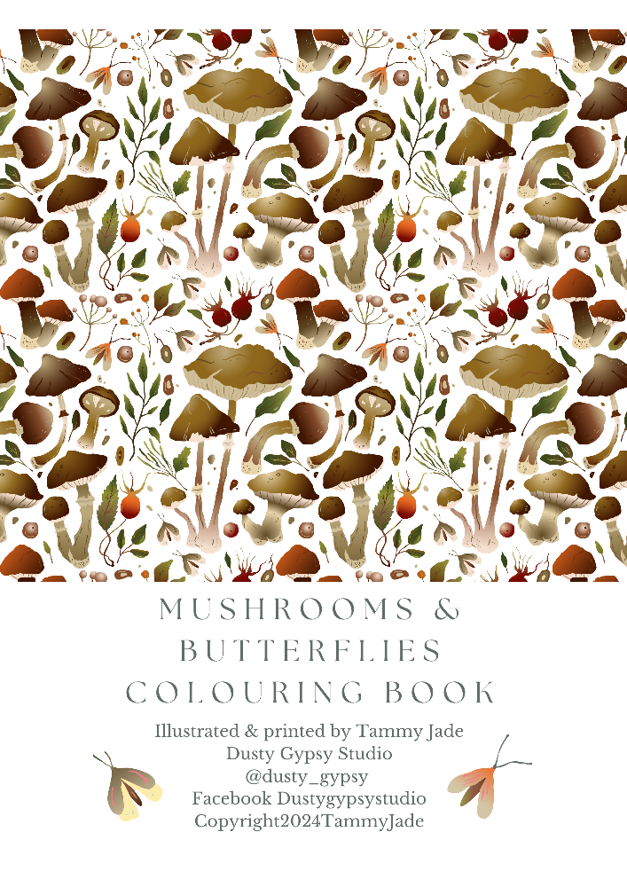 Mushrooms and Butterflies Colouring book