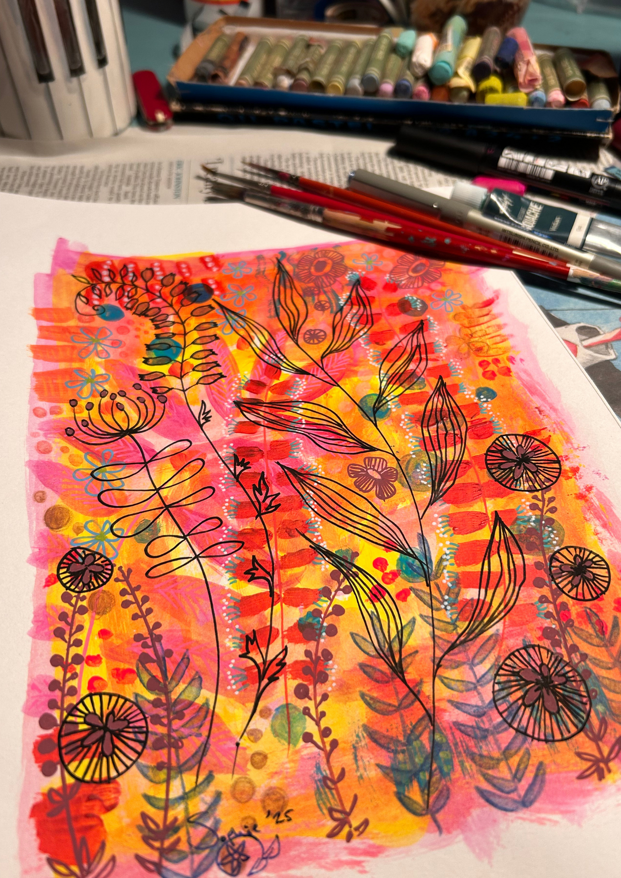 Original Hand Painted Art :  Summer Beach Garden