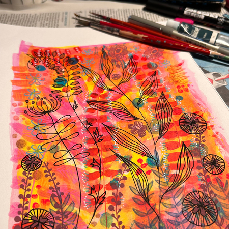 Original Hand Painted Art :  Summer Beach Garden