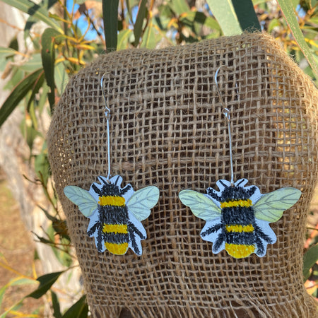 Bee Earrings - Hand painted watercolour statement jewellery