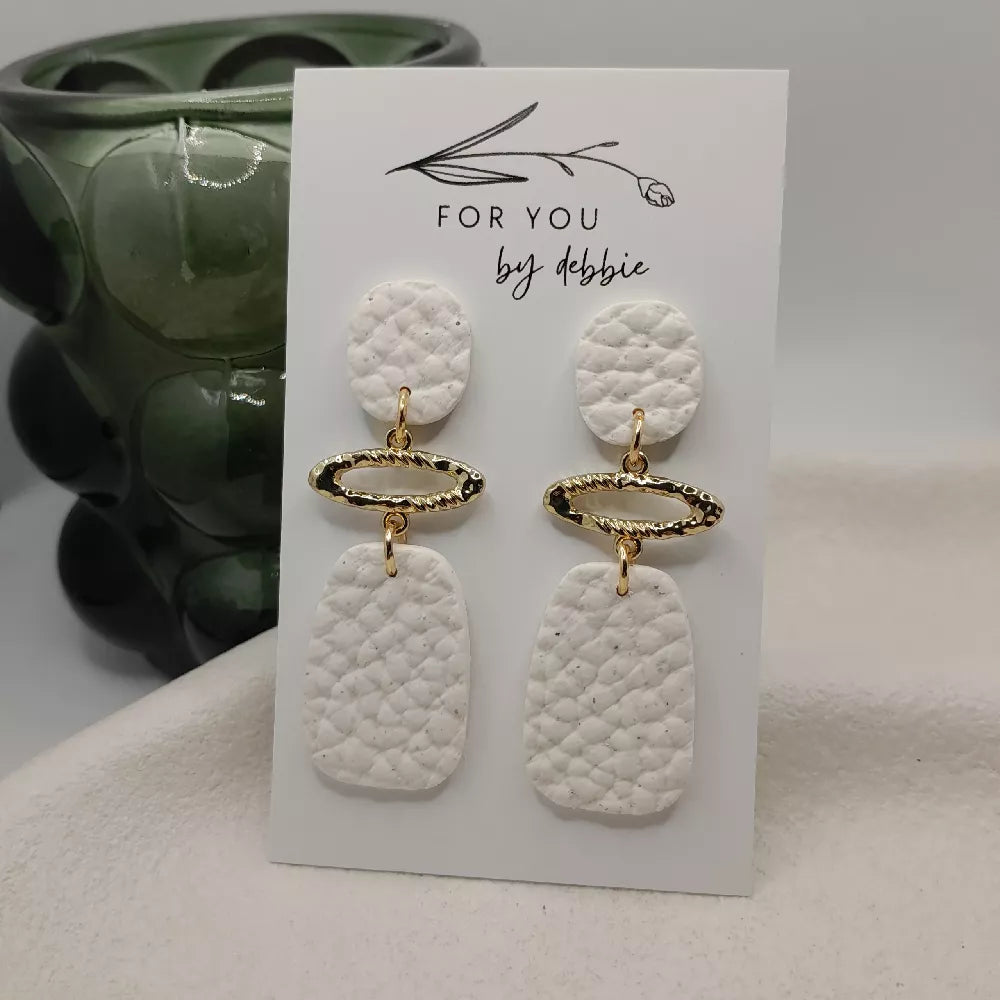 white leather look polymer clay earrings- hypoallergenic