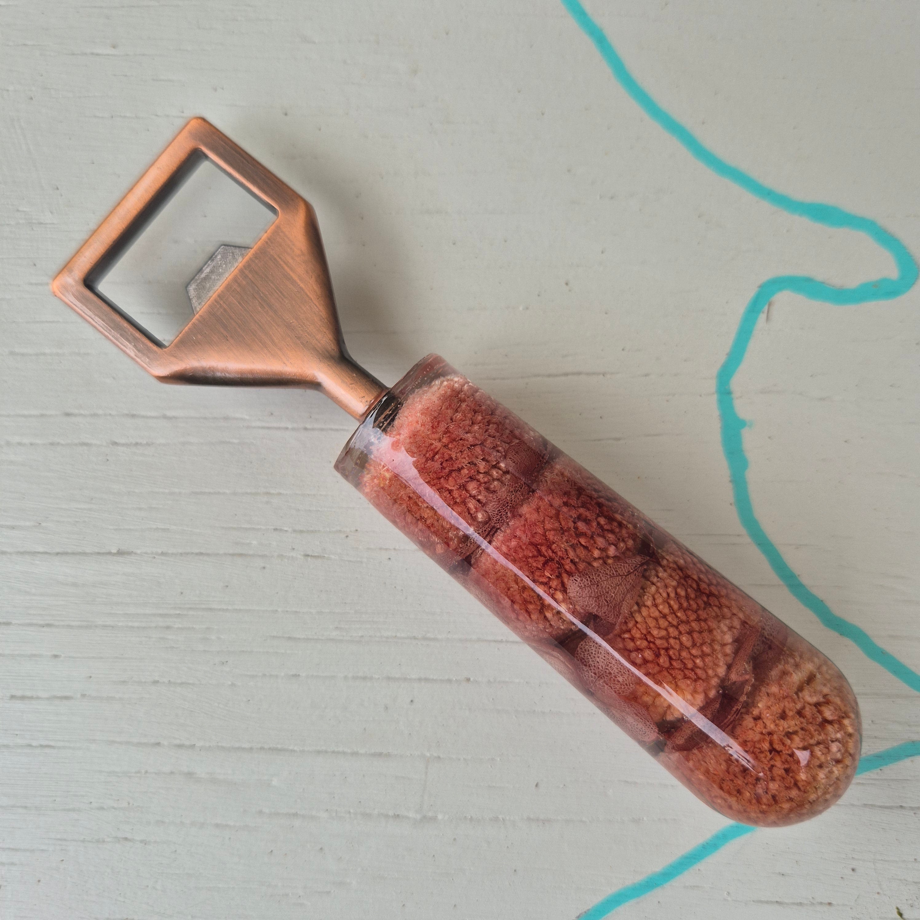 Handmade Resin Bottle openers featuring dried flowers