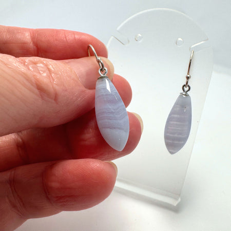 Blue lace Agate drop earrings - Sterling Silver shepherd hook