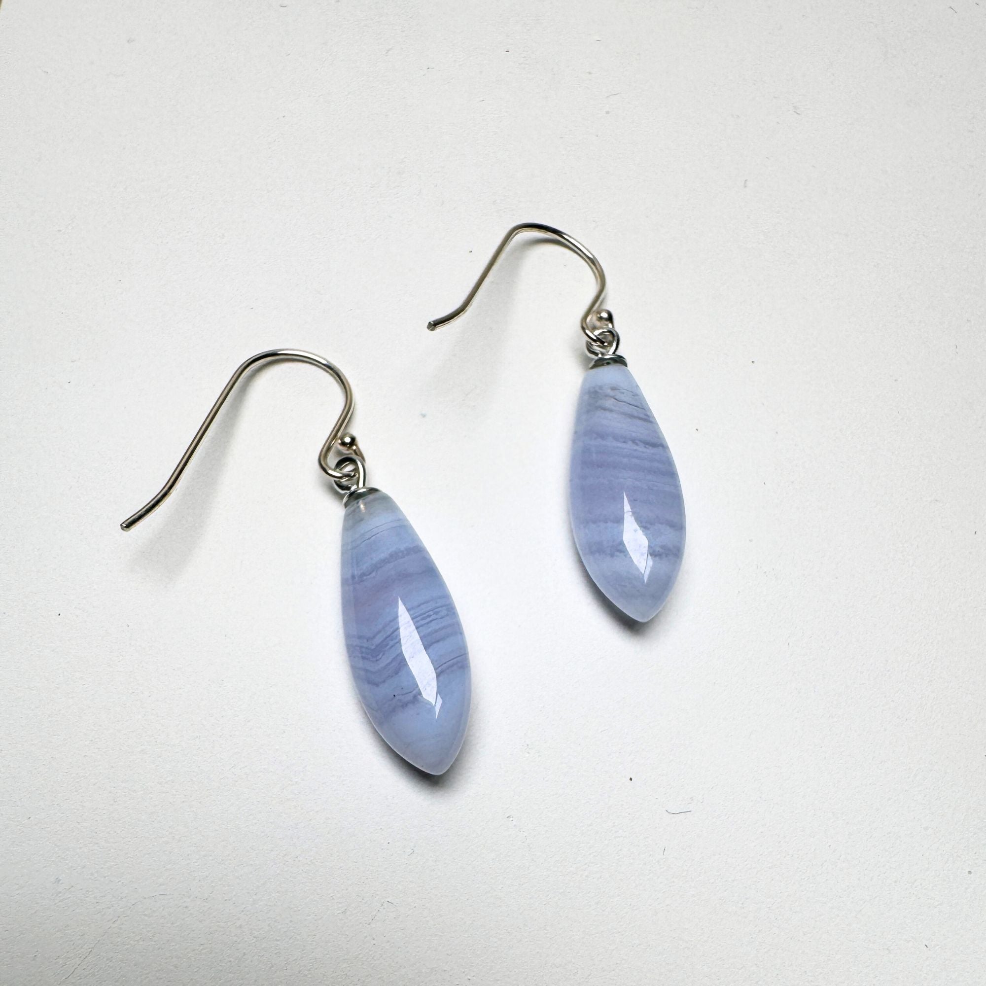 Blue lace Agate drop earrings - Sterling Silver shepherd hook