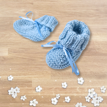 Blue Baby Booties with Cuffs & Ribbons