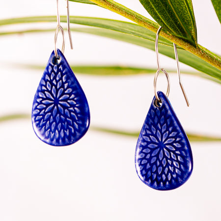 Blue Lotus ceramic earrings