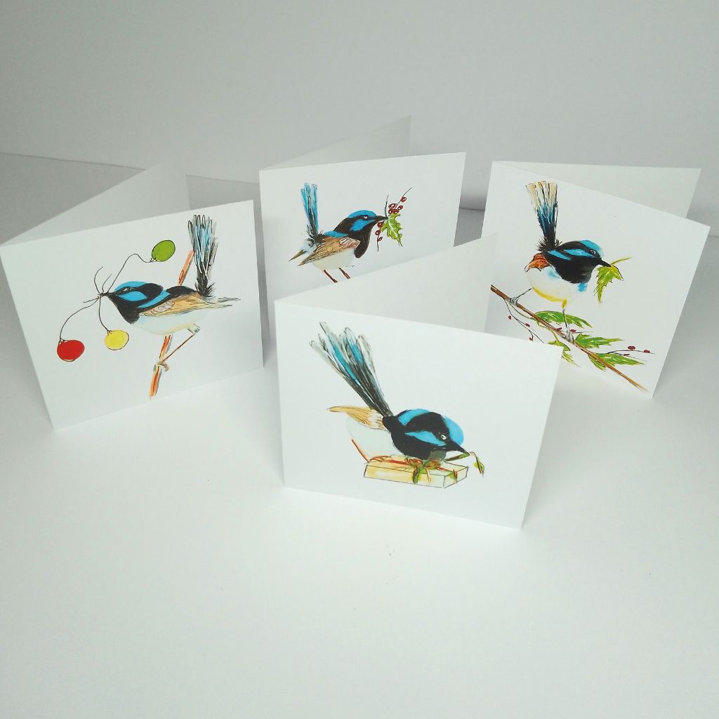 Blue Wren Christmas Cards - set of 4 designs
