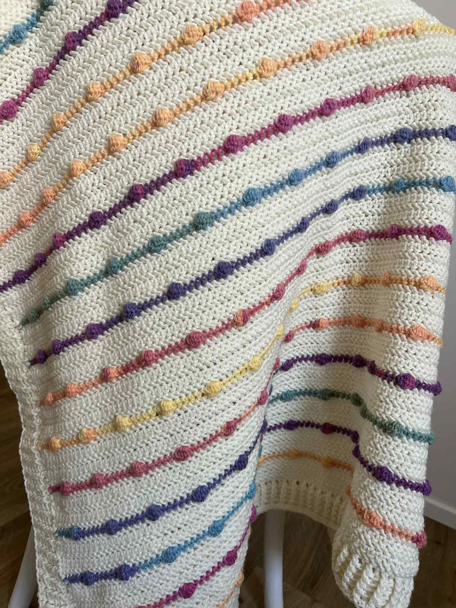 Crochet | Blanket / Throw | Rainbow Bobbles & Cream