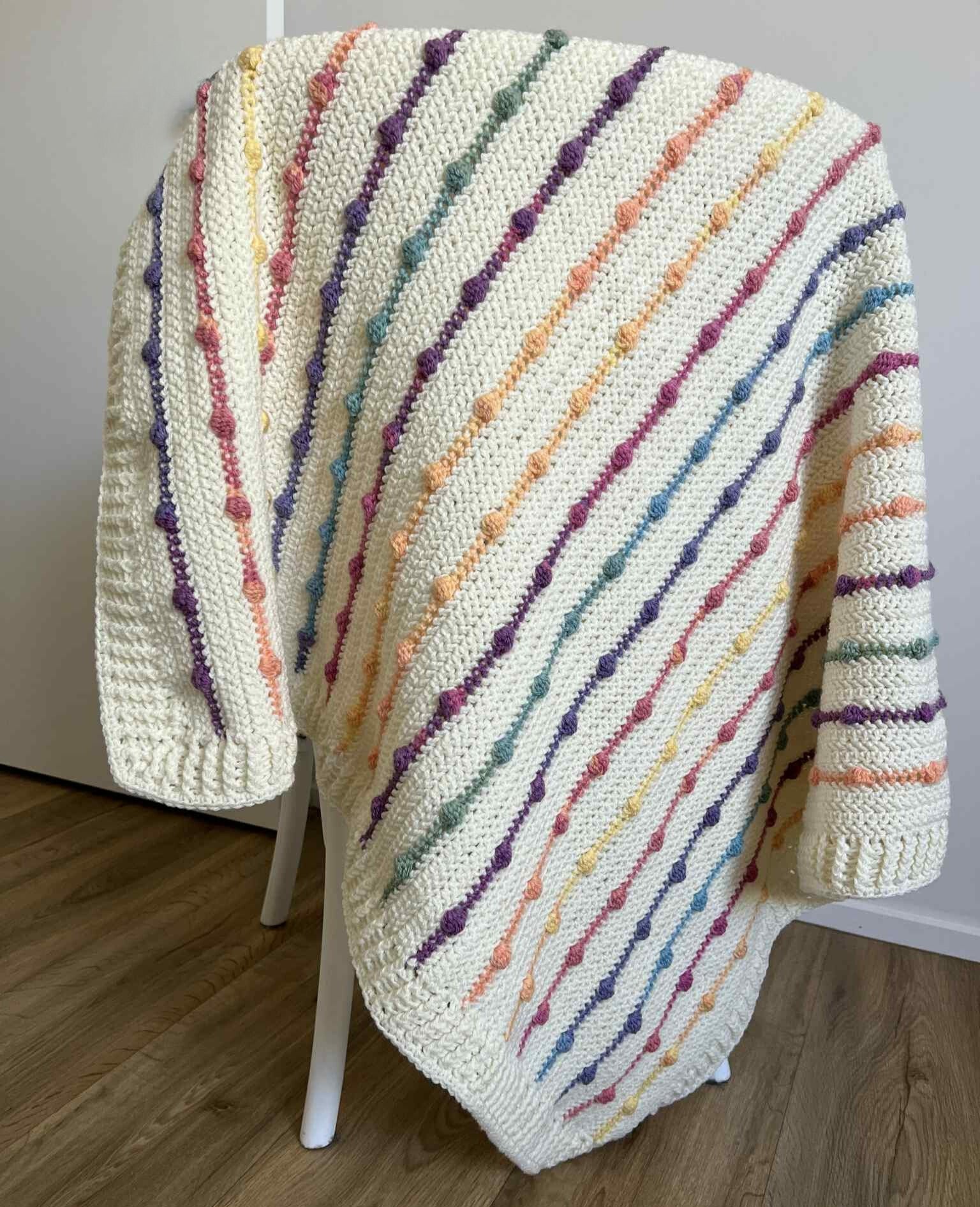 Crochet | Blanket / Throw | Rainbow Bobbles & Cream