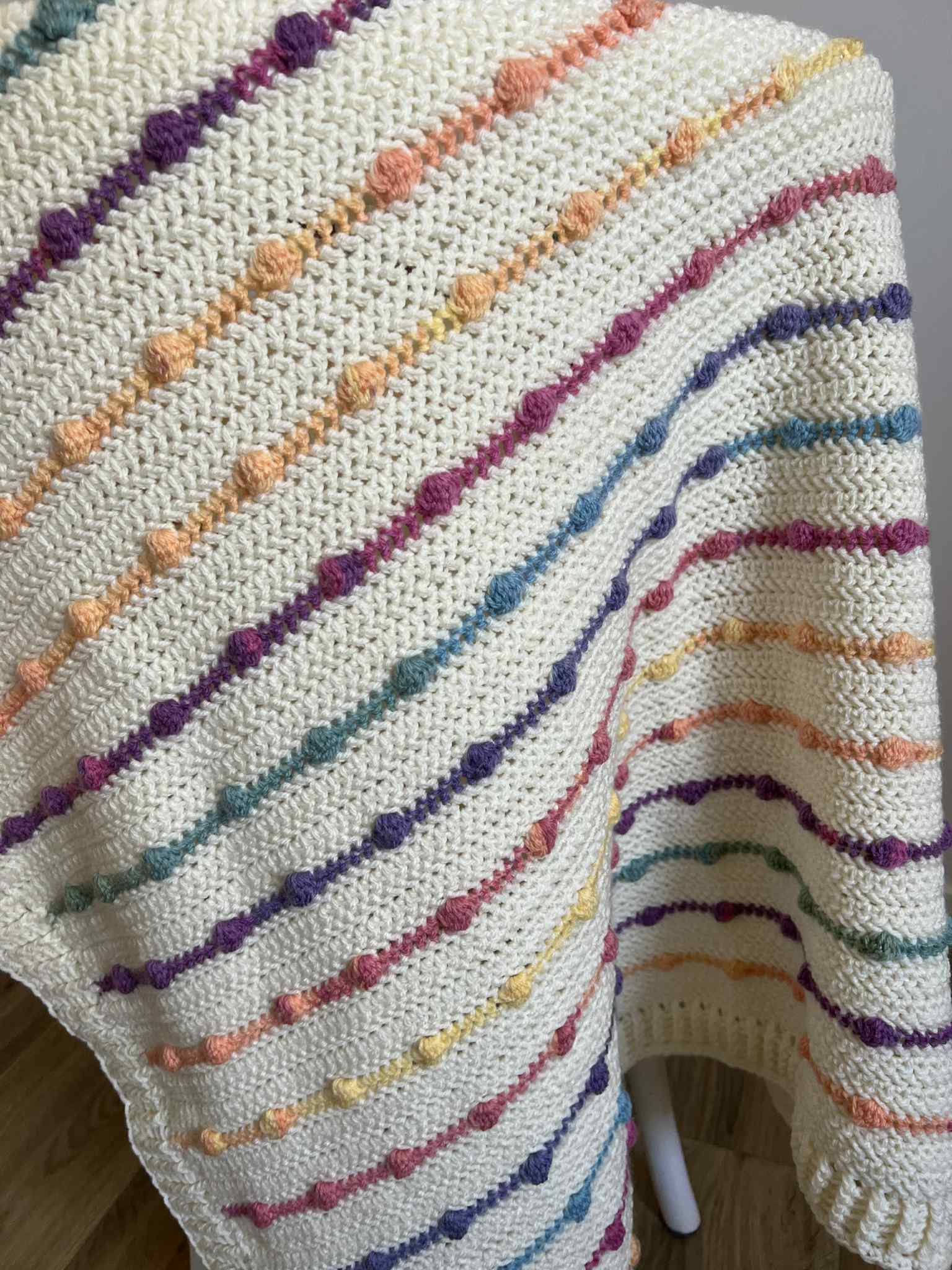 Crochet | Blanket / Throw | Rainbow Bobbles & Cream