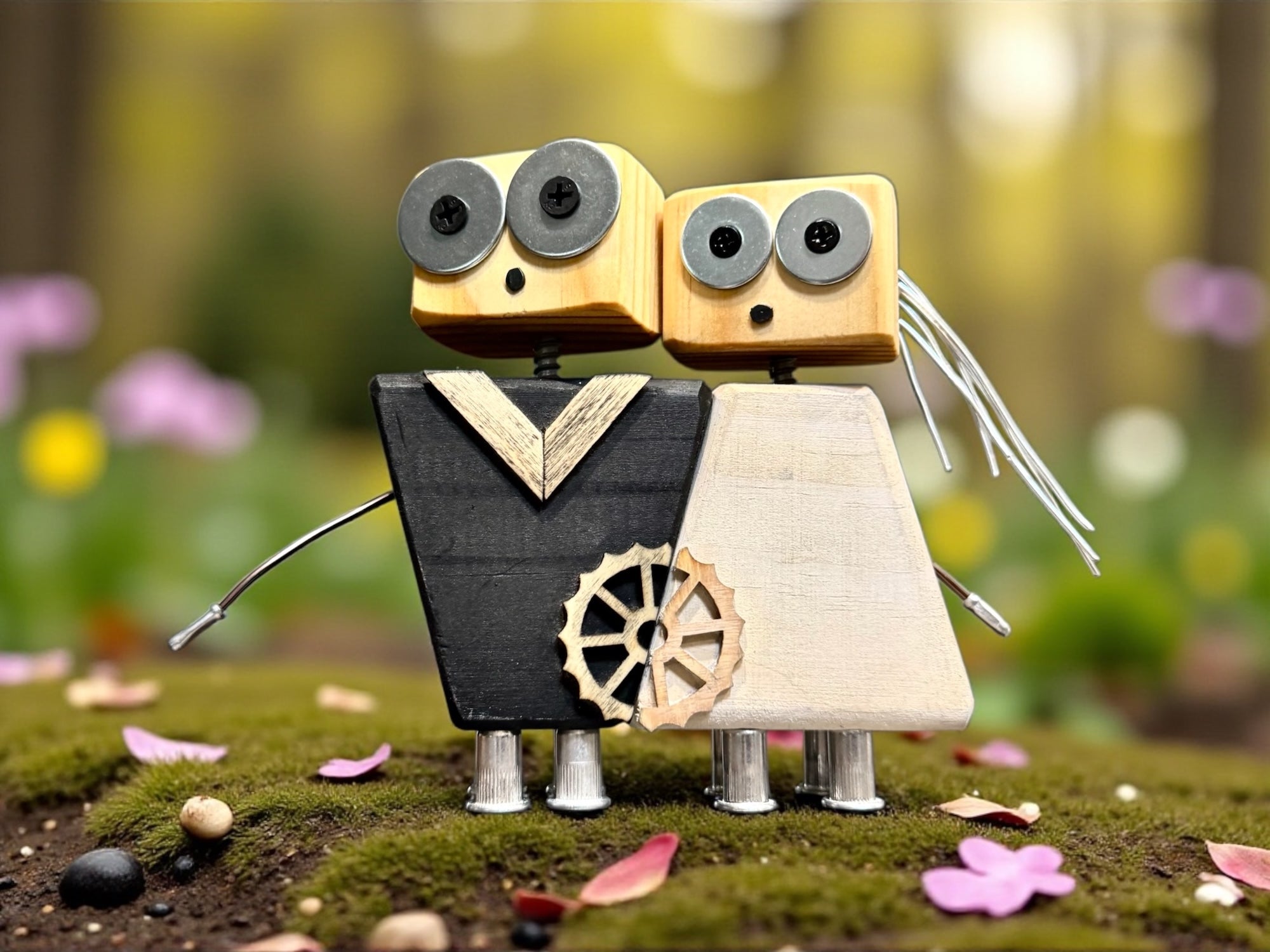 Bolt & Bloom – Wooden Robot Couple